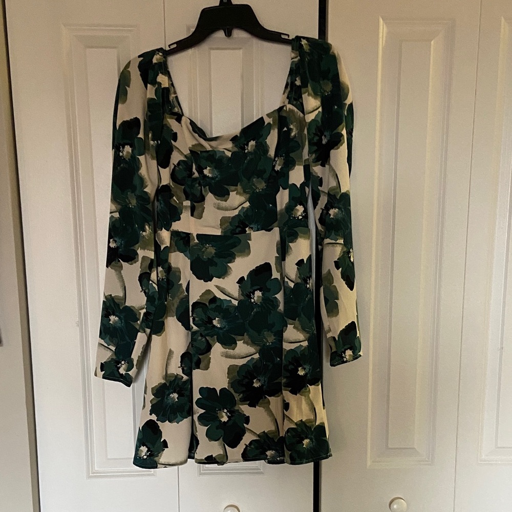 Abercrombie & Fitch Green and Cream Floral Long Sleeve Dress